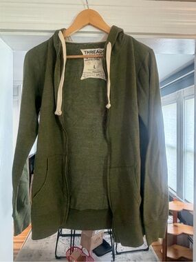Threads Olive Green Zip-Up Hoodie with Drawstring Hood